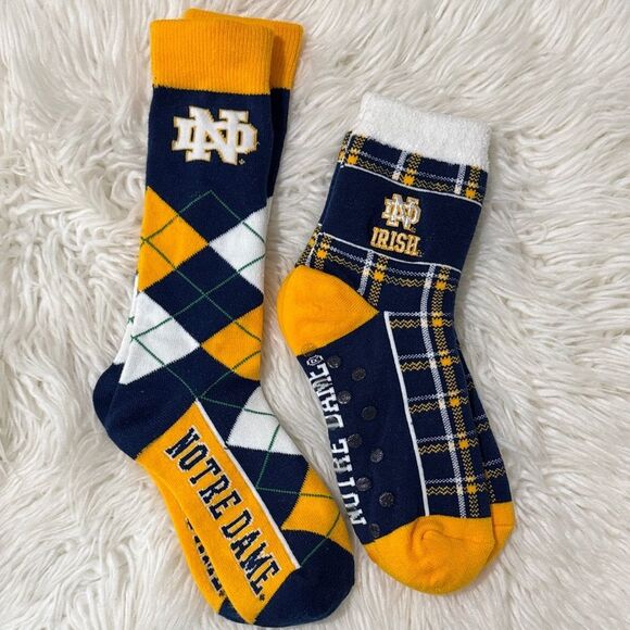 Kids NOTRE DAME Argyle and Plaid Socks Set - Navy and Yellow - Picture 1 of 6